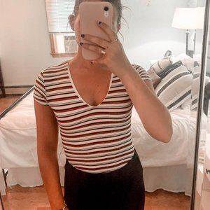 V Neck Striped Body Suit